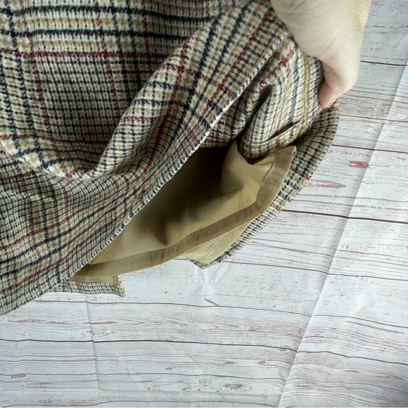 Talbots Tan Black Red Orange Plaid Straight Pencil Skirt Wool Blend Sz 4 Career - Picture 3 of 8